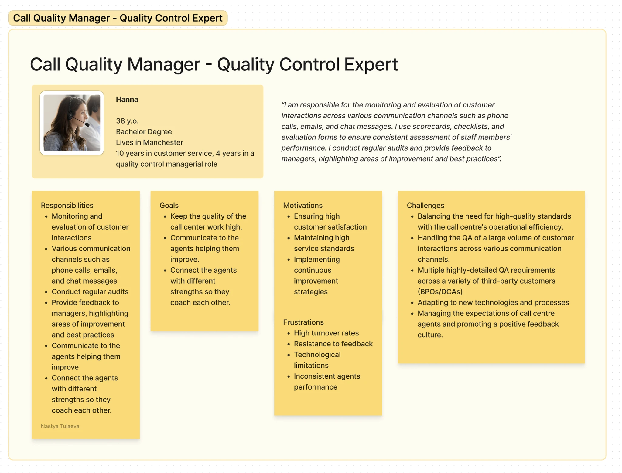 User persona layout