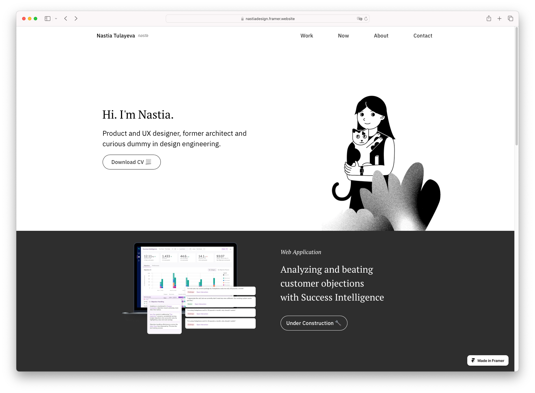 Hero section of main page of my Framer website
